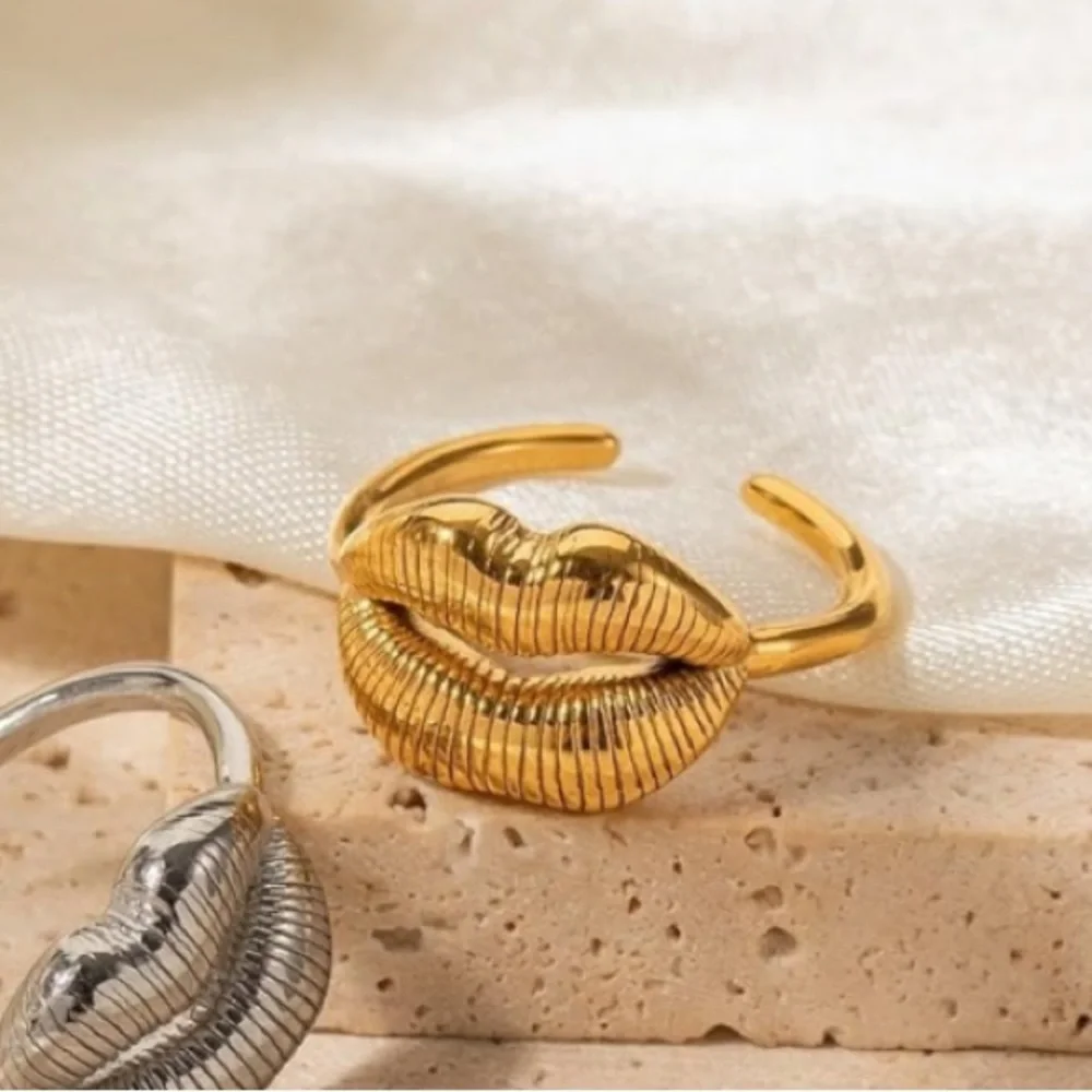 Stainless Steel Lip Resizable Ring Gold Plated Hip Hop Trendy - Picture 11 of 16